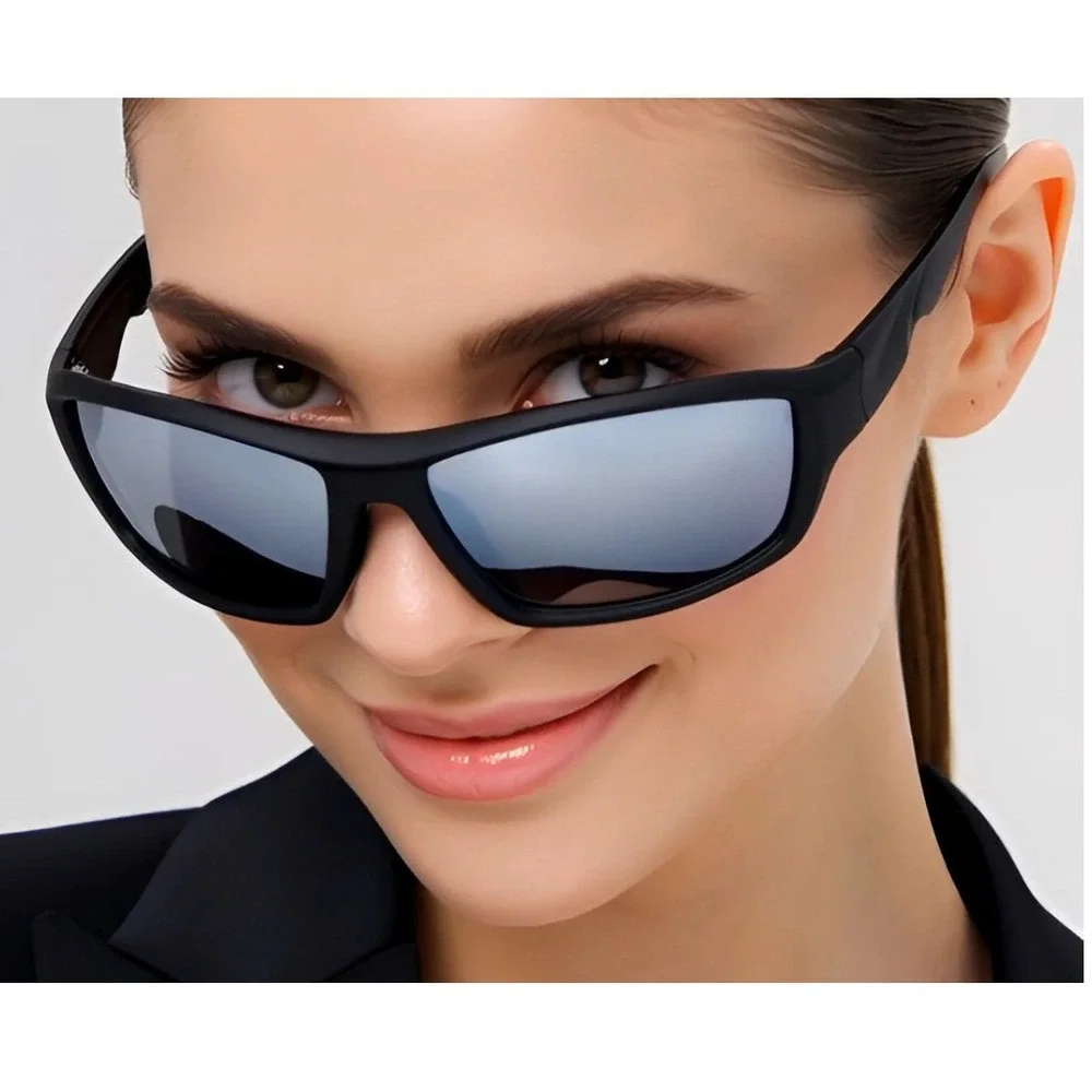 Sport Sunglasses Men Black Frame‎ Silver Mirror Lens Driving Fishing Golfing New